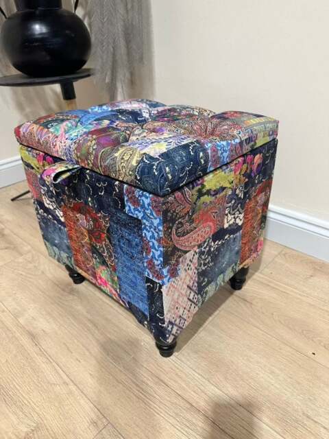 Rackhams Multicolour Damask Small Coffee Table Ottoman with Storage – Premium Chesterfield Style - image 1