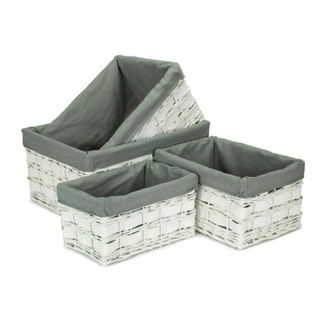 Rackhams Whitewash Grey Lined Scandi Storage Basket - Set of 4