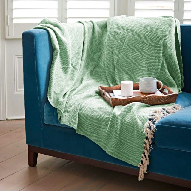 Rackhams Chevron Recycled Cotton Throw - Green - image 1