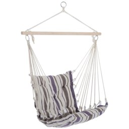 Rackhams Outdoor Hammock Cushioned Chair Patio Swing Seat Wooden Brown Garden - Brown Stripe - Cotton, Hardwood, Metal - Seat Size: 57W x 47.5D （cm） - thumbnail 2