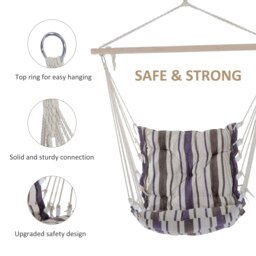 Rackhams Outdoor Hammock Cushioned Chair Patio Swing Seat Wooden Brown Garden - Brown Stripe - Cotton, Hardwood, Metal - Seat Size: 57W x 47.5D （cm） - thumbnail 3