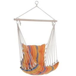 Rackhams Outdoor Hammock Cushioned Chair Patio Swing Seat Wooden Brown Garden - Brown Stripe - Cotton, Hardwood, Metal - Seat Size: 57W x 47.5D （cm） - thumbnail 6
