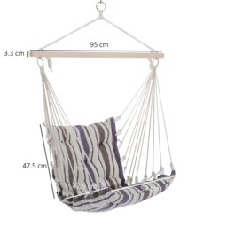 Rackhams Outdoor Hammock Cushioned Chair Patio Swing Seat Wooden Brown Garden - Brown Stripe - Cotton, Hardwood, Metal - Seat Size: 57W x 47.5D （cm） - thumbnail 5