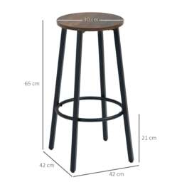 Rackhams Bar Stools, Set of 2 Kitchen Breakfast Stools with Sturdy Steel Frame, Industrial Tall Bar Chairs, 65cm High Seat, Rustic Brown - thumbnail 3