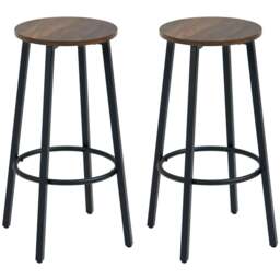 Rackhams Bar Stools, Set of 2 Kitchen Breakfast Stools with Sturdy Steel Frame, Industrial Tall Bar Chairs, 65cm High Seat, Rustic Brown - thumbnail 1
