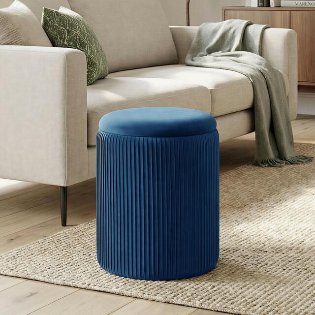 Rackhams Round Storage Ottoman with Removable Top - Blue - image 1