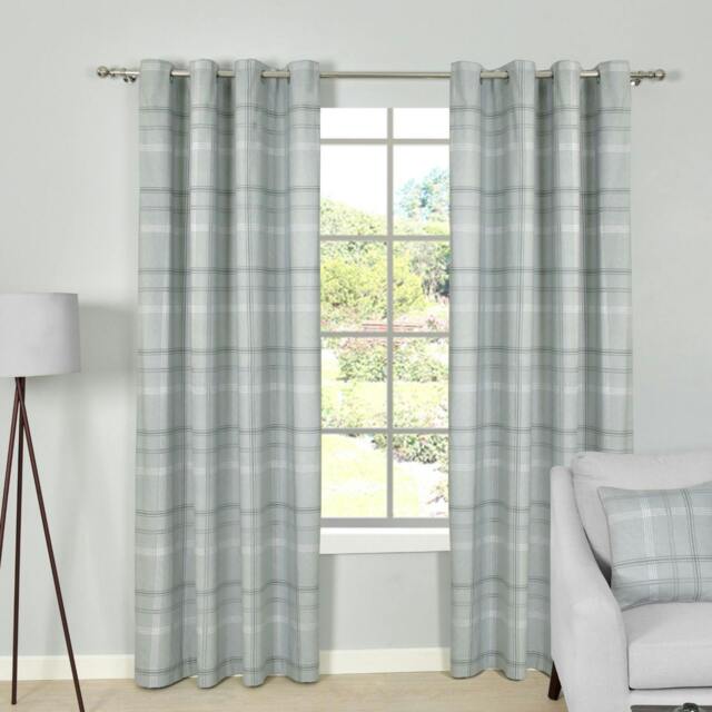 Rackhams Printed Check Boutique Eyelet Curtain - Green - (117cm x 183cm - 8 Eyelets) - image 1