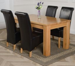 Rackhams Dakota Medium Oak Dining Table with Montana Leather Chairs - 4 chairs - Black - thumbnail 1