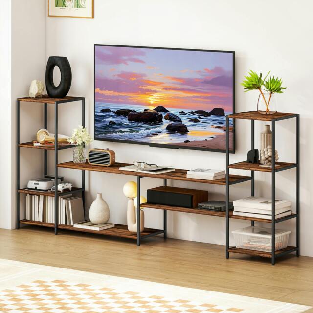 Rackhams TV Unit for TVs up to 60 Inches, Industrial TV Stand with Shelves - Rustic Brown - 212W x 33D x 93H cm - image 1