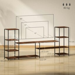 Rackhams TV Unit for TVs up to 60 Inches, Industrial TV Stand with Shelves - Rustic Brown - 212W x 33D x 93H cm - thumbnail 6