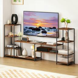 Rackhams TV Unit for TVs up to 60 Inches, Industrial TV Stand with Shelves - Rustic Brown - 212W x 33D x 93H cm - thumbnail 1