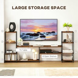 Rackhams TV Unit for TVs up to 60 Inches, Industrial TV Stand with Shelves - Rustic Brown - 212W x 33D x 93H cm - thumbnail 4