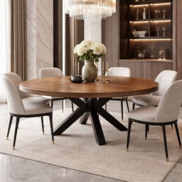 Rackhams Walnut Round Dining Table - 130cm - thumbnail 3