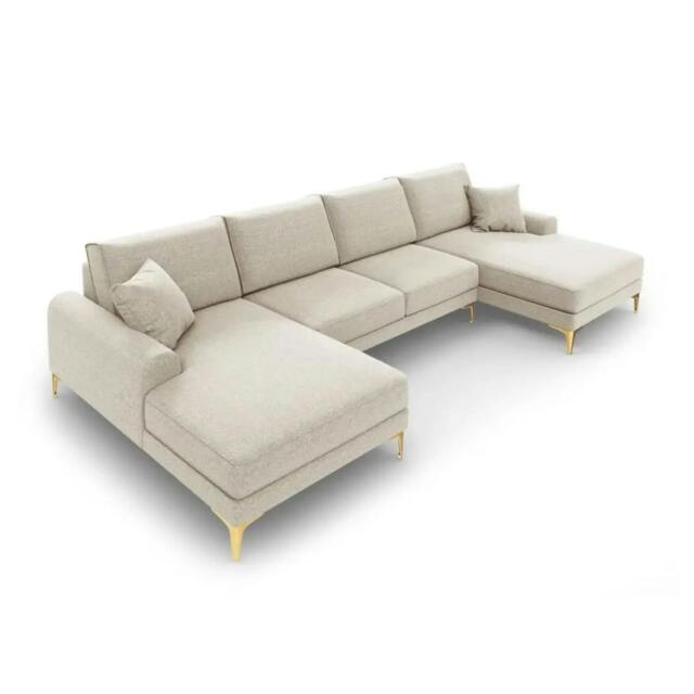Rackhams Monroe Plush U-Shaped Corner Sofa with Gold Legs - Cream - image 1