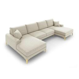 Rackhams Monroe Plush U-Shaped Corner Sofa with Gold Legs - Cream