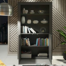 Rackhams Tall Display Cabinet 170cm Oak Matt Body and White Gloss Doors – Modern Open Shelving Unit (Copy) (Copy) - Matt Body & Gloss Doors - 170 - Full assembly required. - thumbnail 3