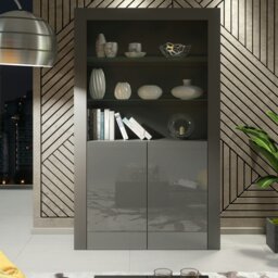 Rackhams Tall Display Cabinet 170cm Oak Matt Body and White Gloss Doors – Modern Open Shelving Unit (Copy) (Copy) - Matt Body & Gloss Doors - 170 - Full assembly required. - thumbnail 2