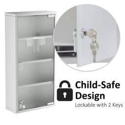 Rackhams 4 Tier Stainless Steel Wall Mounted Medicine Cabinet Glass Lockable Door Storage Shelves Houseware Bathroom Furniture 60Hx30Wx12D(cm) w/2 Keys - thumbnail 5