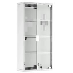 Rackhams 4 Tier Stainless Steel Wall Mounted Medicine Cabinet Glass Lockable Door Storage Shelves Houseware Bathroom Furniture 60Hx30Wx12D(cm) w/2 Keys - thumbnail 1
