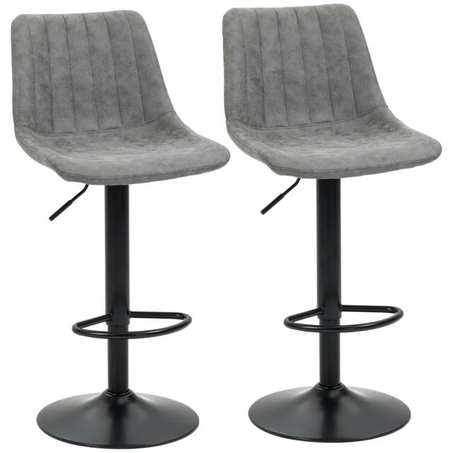 Rackhams Breakfast Bar Stools Set of 2, 59-80cm Sitting Hight Leather Upholstered Bar Chairs - Grey - image 1