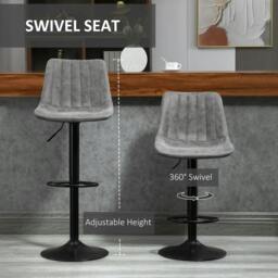 Rackhams Breakfast Bar Stools Set of 2, 59-80cm Sitting Hight Leather Upholstered Bar Chairs - Grey - thumbnail 4