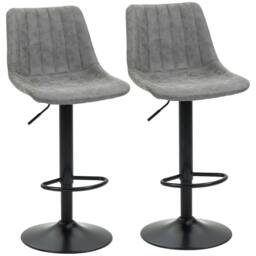 Rackhams Breakfast Bar Stools Set of 2, 59-80cm Sitting Hight Leather Upholstered Bar Chairs - Grey - thumbnail 1
