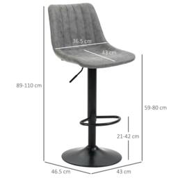 Rackhams Breakfast Bar Stools Set of 2, 59-80cm Sitting Hight Leather Upholstered Bar Chairs - Grey - thumbnail 3