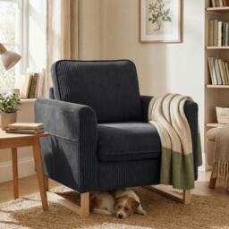 Rackhams Armchair with Metal Legs and Spring - Dark Grey - Metal with wood grain effect - Dark grey - thumbnail 1