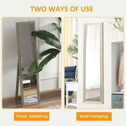 Rackhams Full Length Mirror Farmhouse Wall Mirror Hanging Freestanding Grey - 37W x 3.8D x 157H cm - Modern - Wood effect - thumbnail 6