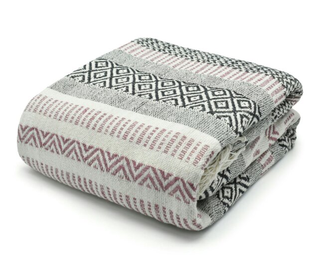 Rackhams Check Cotton Tassel Throw - 178cm x 254cm - Pink - image 1