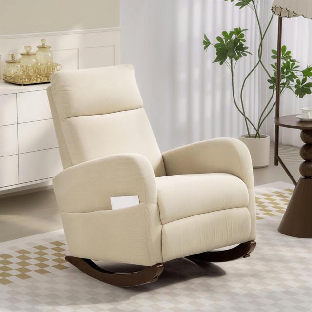 Rackhams Modern High Back Corduroy Leisure Rocking Chair for Nursery - Beige - Rocking chair - 67W x 94D x 105H cm - image 1