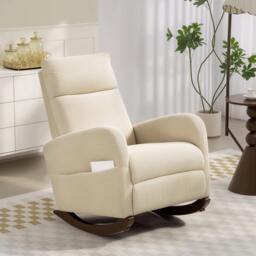 Rackhams Modern High Back Corduroy Leisure Rocking Chair for Nursery - Beige - Rocking chair - 67W x 94D x 105H cm