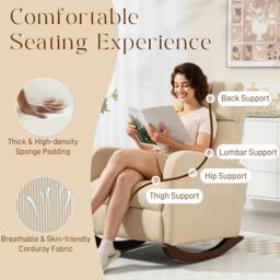 Rackhams Modern High Back Corduroy Leisure Rocking Chair for Nursery - Beige - Rocking chair - 67W x 94D x 105H cm - thumbnail 6
