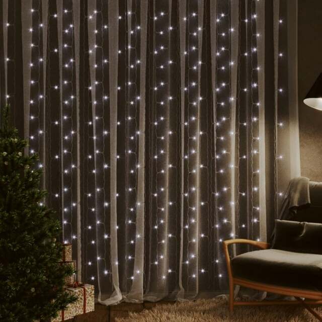 Rackhams LED Curtain Fairy Lights 3x3m 300 LED Cold White 8 Function