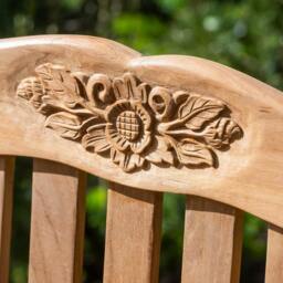 Rackhams Solid Teak 3 Seater Garden Bench with Flower & Leaf Carvings - thumbnail 2