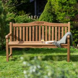 Rackhams Solid Teak 3 Seater Garden Bench with Flower & Leaf Carvings - thumbnail 4