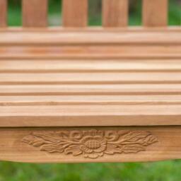 Rackhams Solid Teak 3 Seater Garden Bench with Flower & Leaf Carvings - thumbnail 5