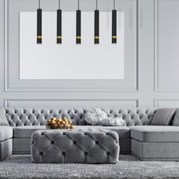 Rackhams Joker Contemporary Pendant Lamp 5XGU10 Hand Made Cylindrical Style Light Finished in Matt Black With Striking Gold Detail - thumbnail 1