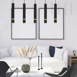 Rackhams Joker Contemporary Pendant Lamp 5XGU10 Hand Made Cylindrical Style Light Finished in Matt Black With Striking Gold Detail - thumbnail 4