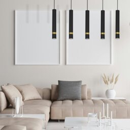 Rackhams Joker Contemporary Pendant Lamp 5XGU10 Hand Made Cylindrical Style Light Finished in Matt Black With Striking Gold Detail - thumbnail 5