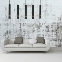 Rackhams Joker Contemporary Pendant Lamp 5XGU10 Hand Made Cylindrical Style Light Finished in Matt Black With Striking Gold Detail - thumbnail 2