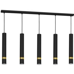 Rackhams Joker Contemporary Pendant Lamp 5XGU10 Hand Made Cylindrical Style Light Finished in Matt Black With Striking Gold Detail - thumbnail 3