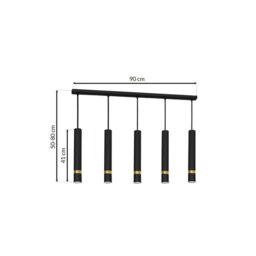 Rackhams Joker Contemporary Pendant Lamp 5XGU10 Hand Made Cylindrical Style Light Finished in Matt Black With Striking Gold Detail - thumbnail 6