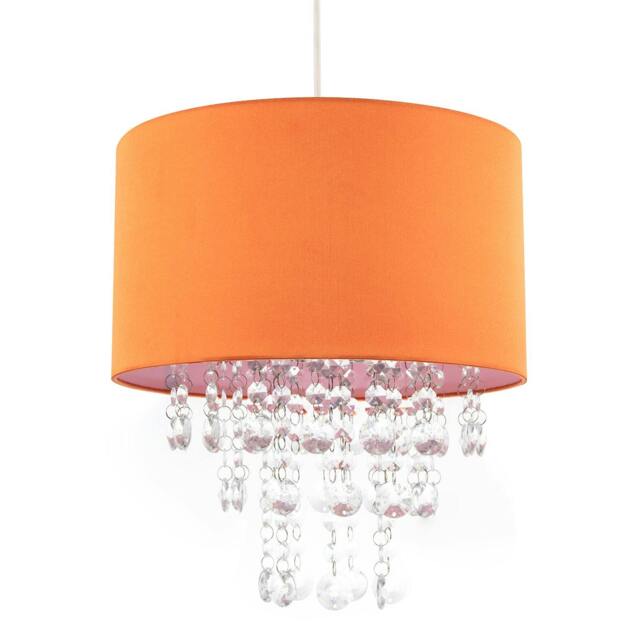 Rackhams Modern Orange Satin Fabric Pendant Shade with Clear Acrylic Drops - image 1