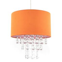 Rackhams Modern Orange Satin Fabric Pendant Shade with Clear Acrylic Drops