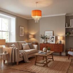 Rackhams Modern Orange Satin Fabric Pendant Shade with Clear Acrylic Drops - thumbnail 6