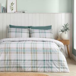 Rackhams Cartmel Check Reversible Duvet Cover Set Soft Green - Double - Soft Green - thumbnail 1