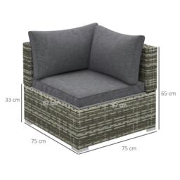 Rackhams Outdoor PE Rattan Corner Sofa, Garden Wicker Furniture Single Sofa Chair w/ Cushions, Deep Grey - thumbnail 3