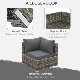 Rackhams Outdoor PE Rattan Corner Sofa, Garden Wicker Furniture Single Sofa Chair w/ Cushions, Deep Grey - thumbnail 6