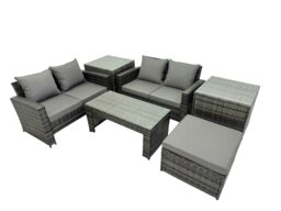 Rackhams Outdoor Love Sofa Set 5 Seat Rattan Garden Furniture Set with Oblong Coffee Table Big Footstool 2 Side Table Dark Grey Mixed - thumbnail 2